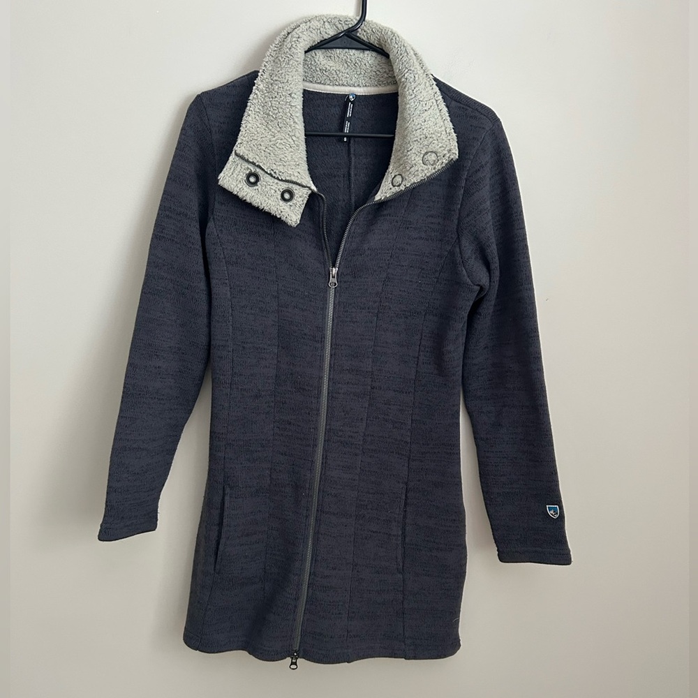 Kuhl Longer Length Fleece Zip Up Jacket Size Small Dark Grey